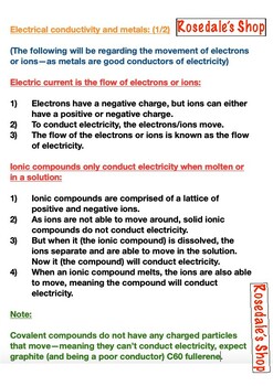 Preview of Electrical Conductivity & Metals | Secondary School Chemistry Lesson Notes
