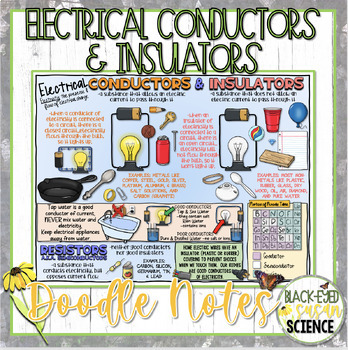 Preview of Electrical Conductors and Insulators Doodle Notes & Quizzes (PDF + Google Form)