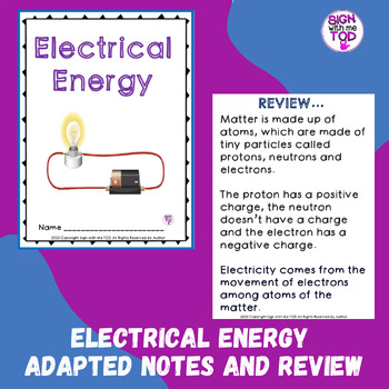Preview of Electrical Energy Adapted Notes and Review