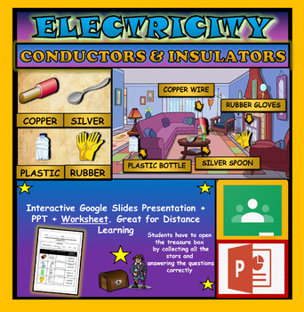 Preview of Electrical conductors & insulators: Interactive Google Slides + PPT + Worksheet