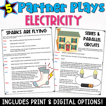 Preview of Electricity: 5 Science Partner Play Scripts with a Comprehension Check Worksheet
