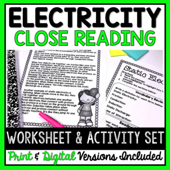 Preview of Electricity: CLOSE Reading Passage and Activity Set (Print & Digital)