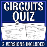 Electricity Circuits Quiz or Test Assessment for Middle School