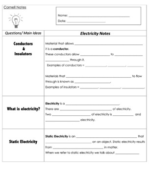 Electricity Cornell (Guided) Notes by Thee Teaching Queen | TPT