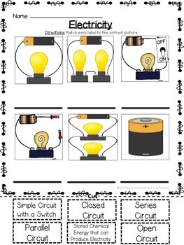 Electricity - Types of Circuits Cut and Paste Matching Activity | TpT