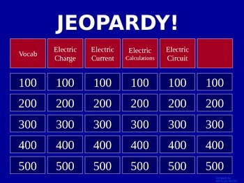 Preview of Electricity - Jeopardy Review Game