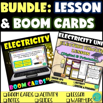 Preview of Electricity Lesson and Boom Cards Bundle | Physical Science Notebook