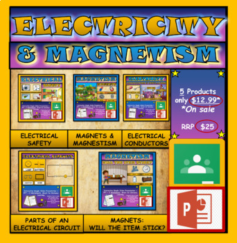 Preview of Electricity & Magnetism: Big Bundle: 5 Google Slides Presentations + Worksheets