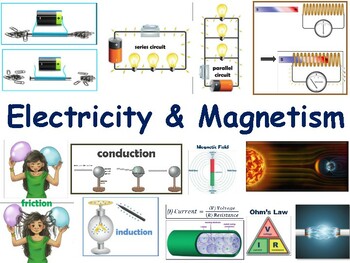 Preview of Electricity & Magnetism Lesson & Flashcards-task cards, state exam prep 2023-24