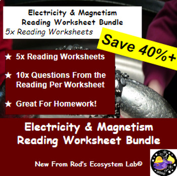 Preview of Electricity & Magnetism Lesson Reading Worksheet Bundle **Editable**