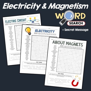 Preview of Electricity and Magnetism Word Search Vocabulary Worksheet Test Review Activity