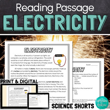 Preview of Electricity Reading Comprehension Passage PRINT and DIGITAL