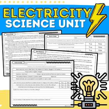Preview of Electricity Science Unit: Passages, Activities, Research, & Experiments