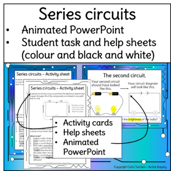 Preview of Electricity/circuits - Series circuits - PPt, task cards and help sheets