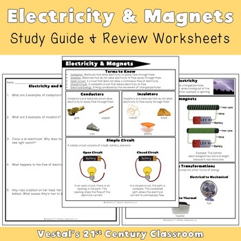Preview of Electricity Study Guide and Review Worksheets - VA SOL 5.4 {PDF & Digital}