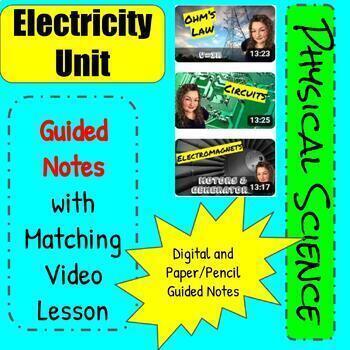 Preview of Electricity Unit Guided Notes and Video Lessons Portfolio