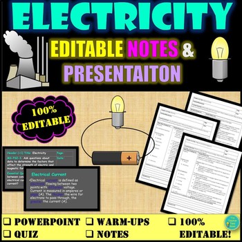 Preview of Electricity Unit Editable Notes & Slides Bundle- Physical Science Middle School