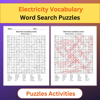 Preview of Electricity Vocabulary Words | Word Search Puzzles Activities
