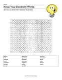 Electricity Vocabulary Wordsearch Activity Plus Answer Key