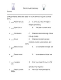 Electricity Vocabulary Worksheet