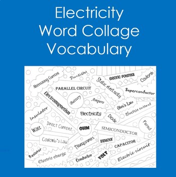 Preview of Electricity Word Collage (Coloring, Vocabulary, Physics)