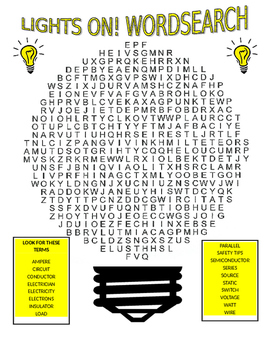 Preview of Electricity Wordsearch and Vocabulary - Science / Energy / Sub Plan