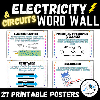 Preview of Electricity and Circuits Word Wall - Vocabulary Cards