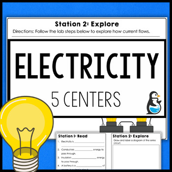 Preview of Electricity & Electrical Circuits Centers | 4th Grade Reading Passage Labs Sort