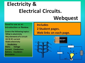 Preview of Electricity and Electrical Circuits Webquest    Introduction or Review