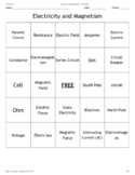 Electricity and Magnetism Bingo