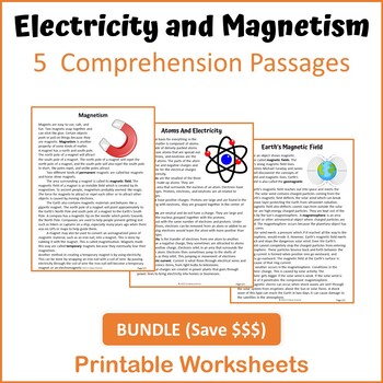 Preview of Electricity and Magnetism Bundle Reading Comprehension - Printable Worksheets