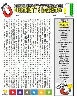 Preview of Electricity and Magnetism Puzzle Page (Wordsearch & Criss-Cross / Science / SUB)