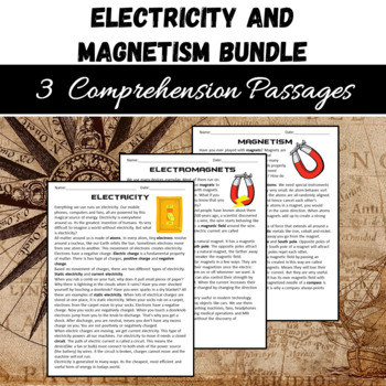 Preview of Electricity and Magnetism Reading Comprehension BUNDLE - Printable PDF