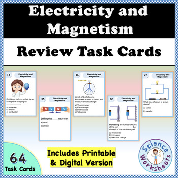 Preview of Electricity and Magnetism - Task Cards (Printable & Digital Science Worksheets)