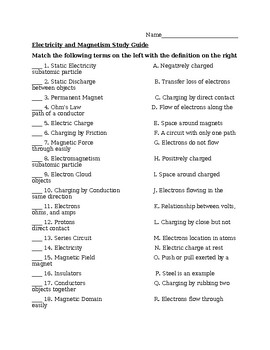 Preview of Electricity and Magnetism Study Guide Physical Science