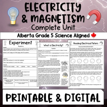 Preview of Electricity and Magnetism Unit - Alberta Grade 5 Aligned - Science Grade 5-7