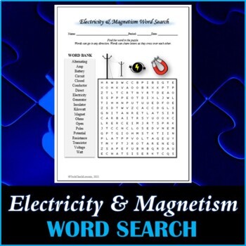 Preview of Electricity and Magnetism Word Search Puzzle