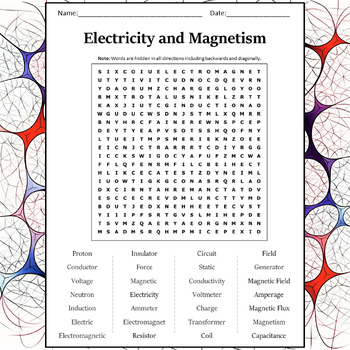 Preview of Electricity and Magnetism Word Search Puzzle Worksheet Activity