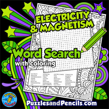 Preview of Electricity and Magnetism Word Search Puzzle with Coloring | Physics Wordsearch