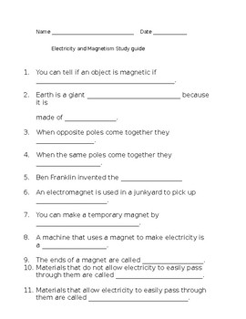 Electricity and Magnetism study guide by Suzanne Kane | TpT