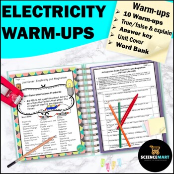 Preview of Electricity and Magnets Warm-Up Activity | Middle School Science