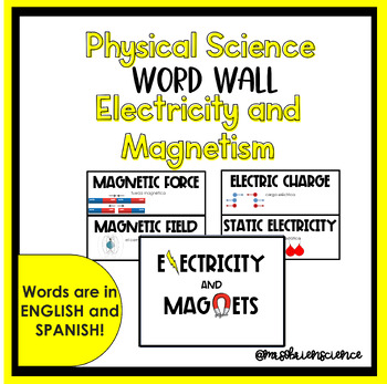 Preview of Electricity and Magnets Word Wall and Practice- English and Spanish