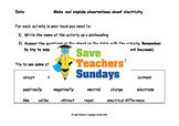Electricity mini-investigations Lesson plan, Writing grame