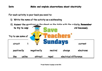 Preview of Electricity Unit - 6 lessons (4th to 6th grade)