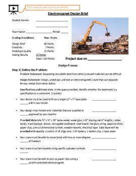 Preview of Electromagnet Crane Design Project: Science, Technology, Engineering w Video