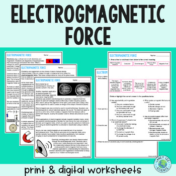 Preview of Electromagnetic Force - Reading Comprehension Worksheets