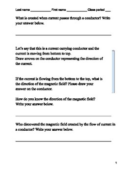 Preview of Electromagnetic Induction Worksheet with Key