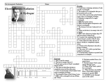 Electromagnetic Radiation Crossword Puzzle by ChemPro TPT