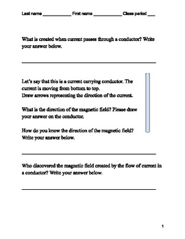 Preview of Electromagnetic Rotation Worksheet with Key