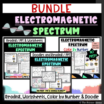 Preview of Electromagnetic Spectrum - BUNDLE of Notes, Worksheets, Color by Number, Doodle